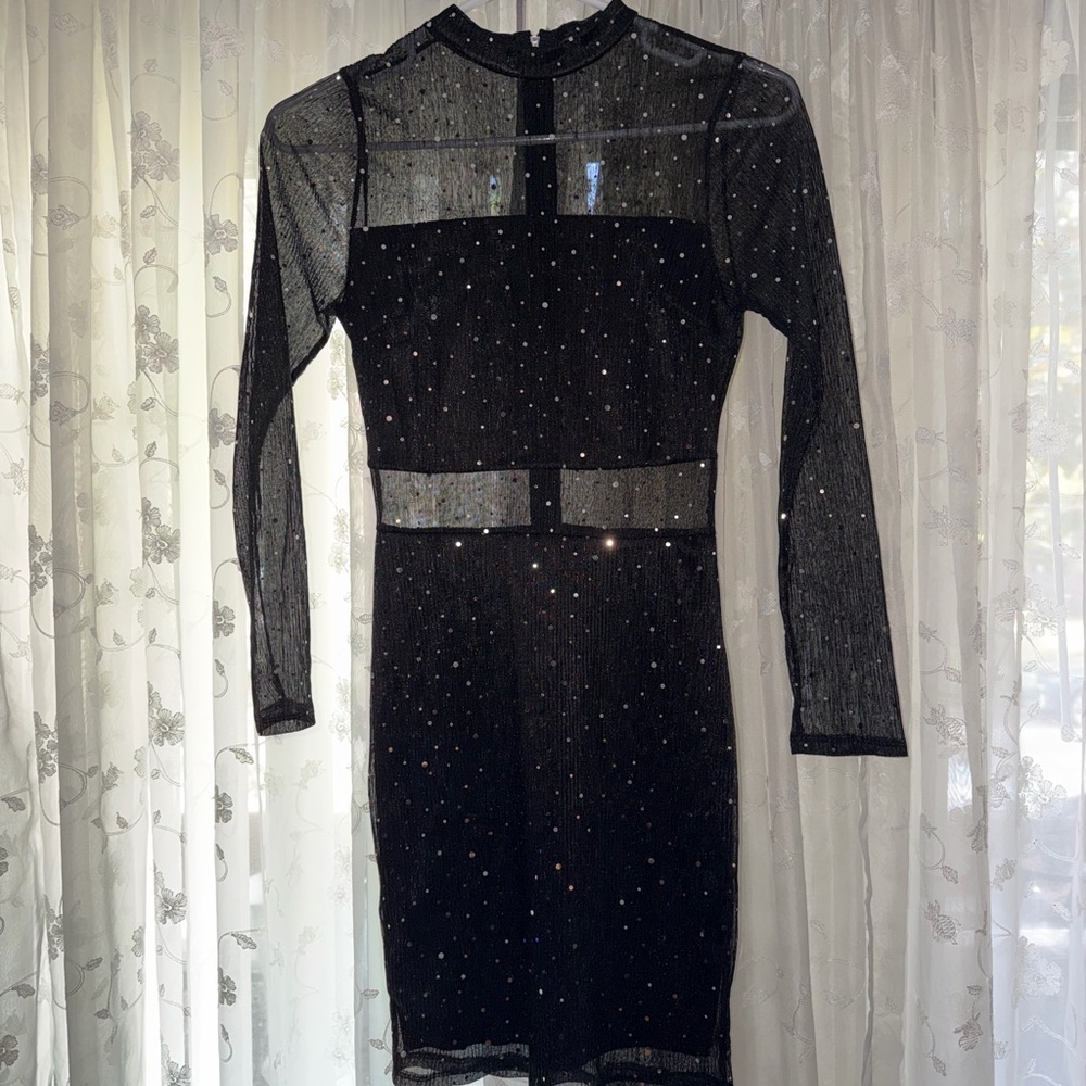 Sparkly Black Dress w/ mesh - shows belly, chest & arms. Beautiful. Worn once! - Picture 5 of 11